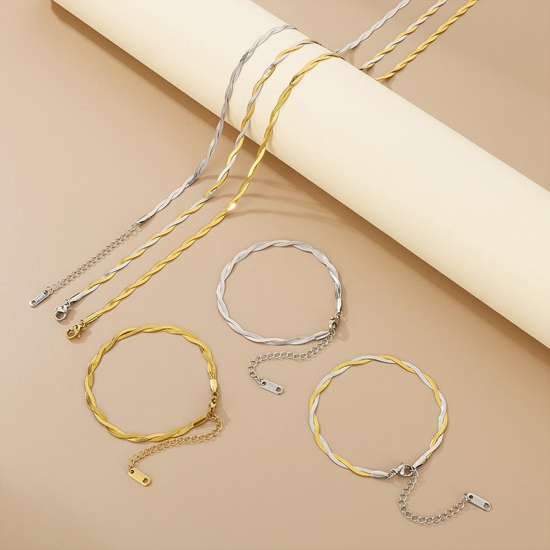 2mm Twisted Snake Chain Necklace & Bracelet for Men & Women – Adjustable 316L Stainless Steel Minimalist Jewelry KB181314-Z