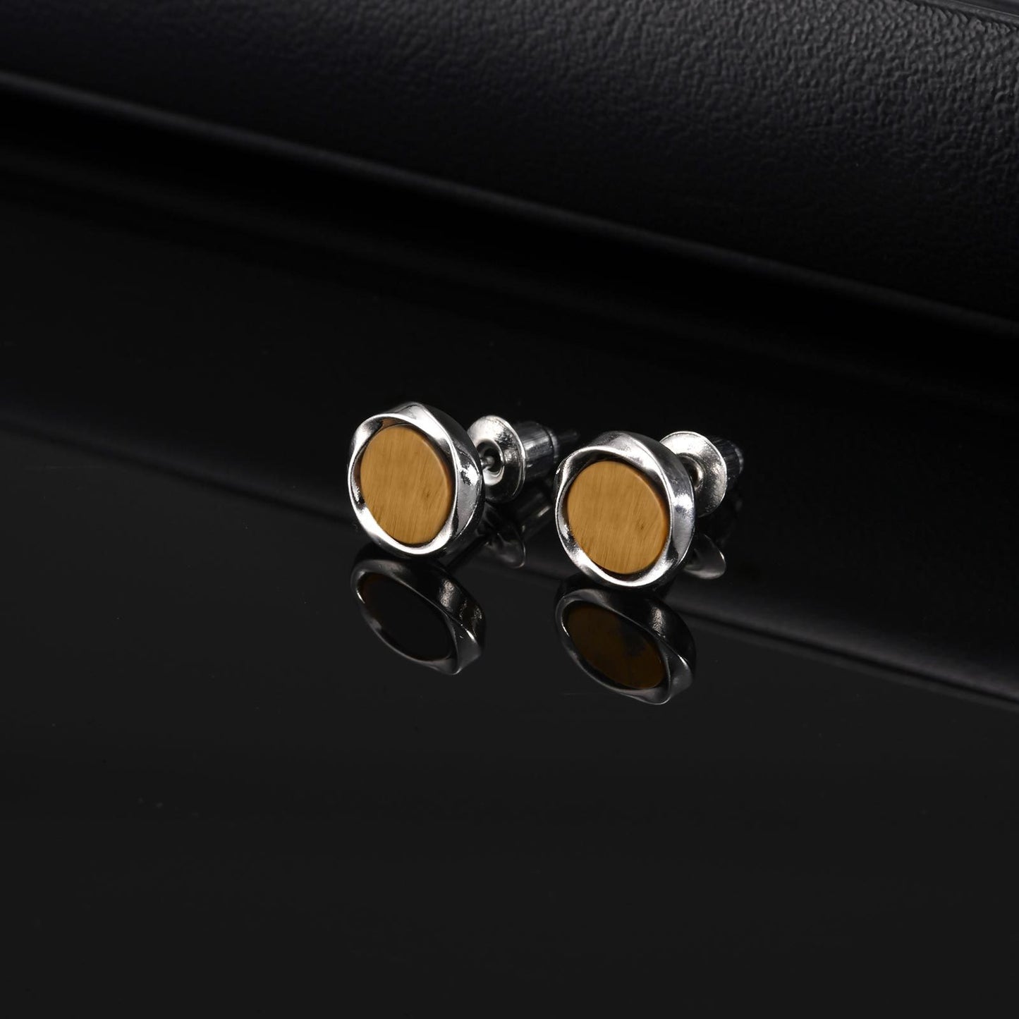 Kemstone Men’s Copper Earrings – Turquoise & Tiger Eye Mobius Studs EBS-208
