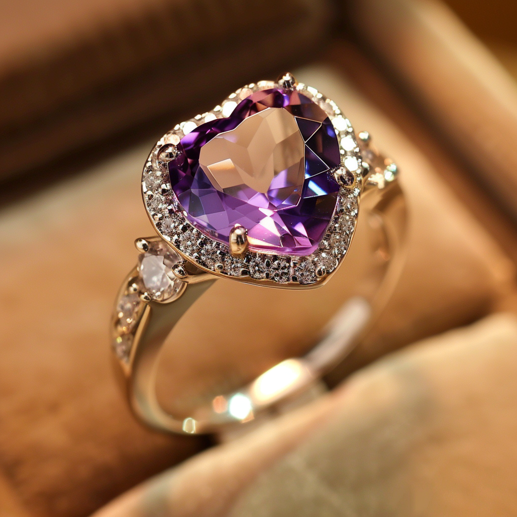 Amethyst Heart Ring | Kemstone 925 Sterling Silver Romantic Vintage Jewelry