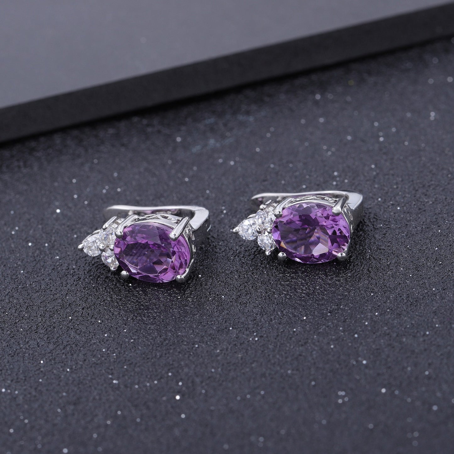 Pendientes colgantes de plata de ley S925 con amatista natural (2,60 ct), topacio azul cielo (3,47 ct) y citrino (2,60 ct) de diseño original, hechos a mano por Kemstone.