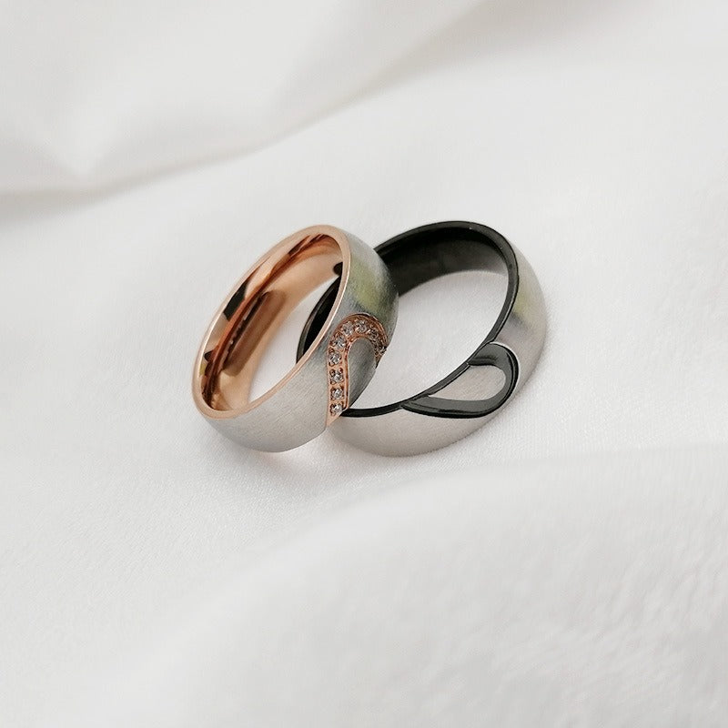 Kemstone Heartbeat Duo Titanium Steel Couple's Ring – Zirconia Accents Modern Love Symbol CR-051