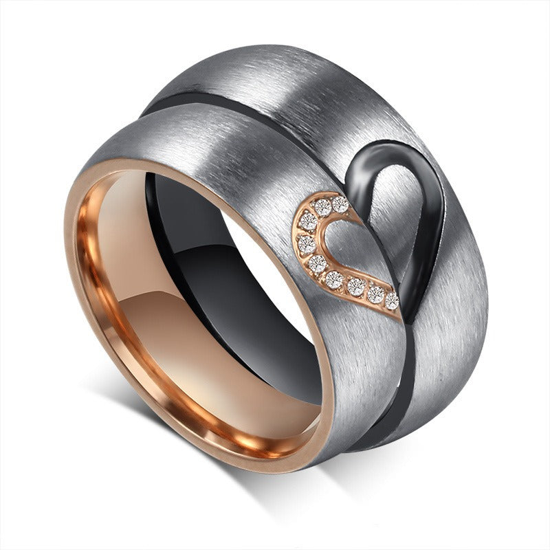 Kemstone Heartbeat Duo Titanium Steel Couple's Ring – Zirconia Accents Modern Love Symbol CR-051