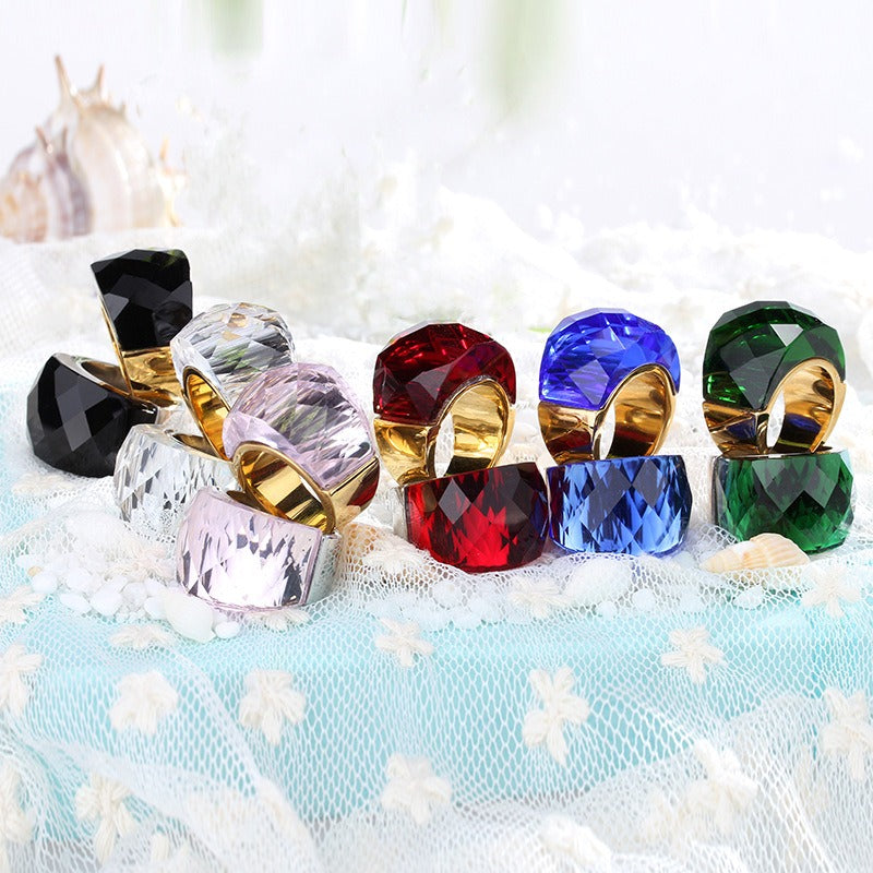 Anillo de oro de 18 quilates con baño electrolítico al vacío de Kemstone y cristal multicolor, diseño de estética simplificada KR31887-K