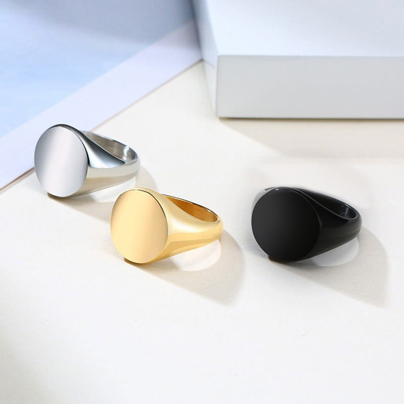 Anillo de acero inoxidable Kemstone con banda ancha - Joyería geométrica minimalista para parejas RC-448