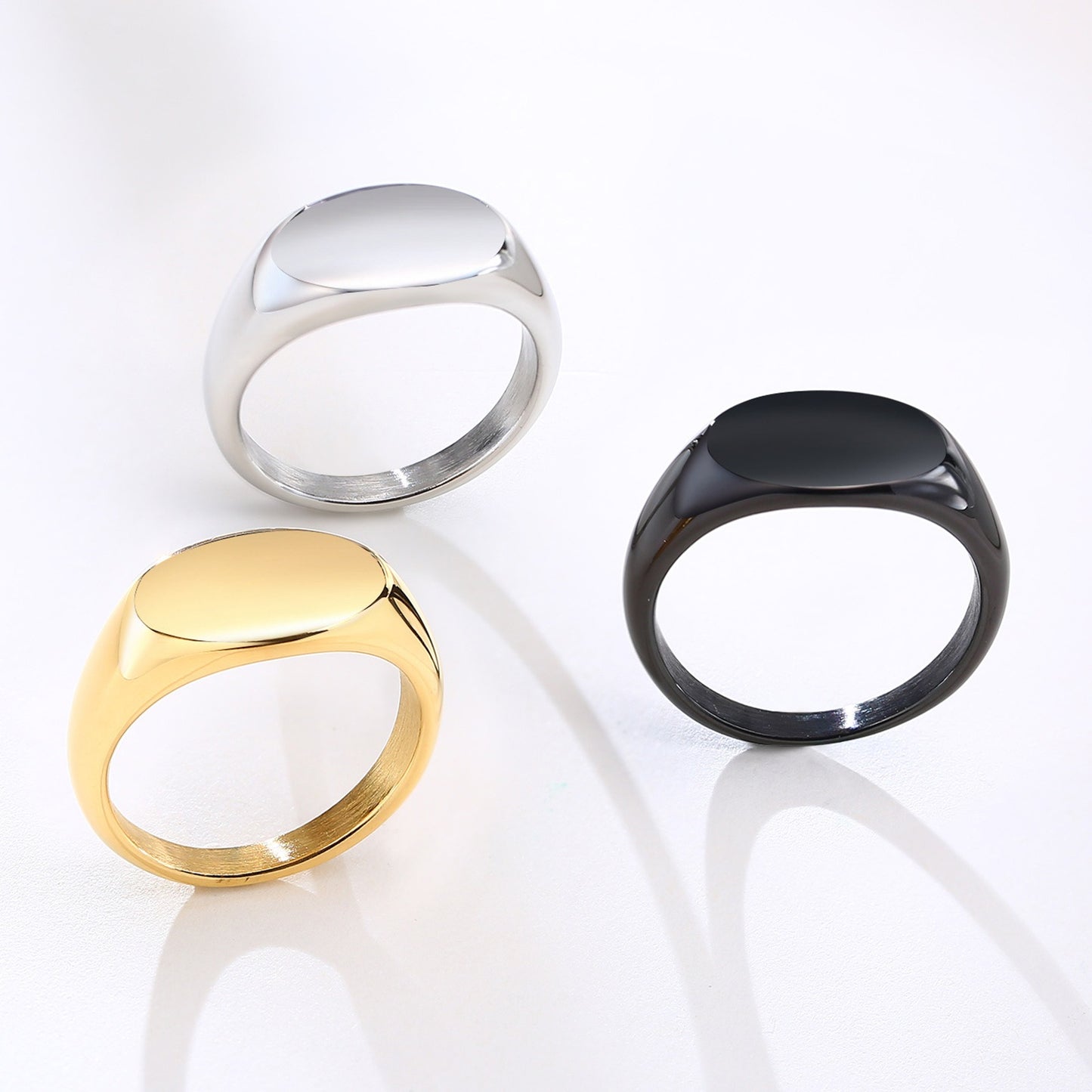 Anillo ovalado de acero inoxidable Kemstone - Joyería minimalista apilable de graduación para mujer RC-471