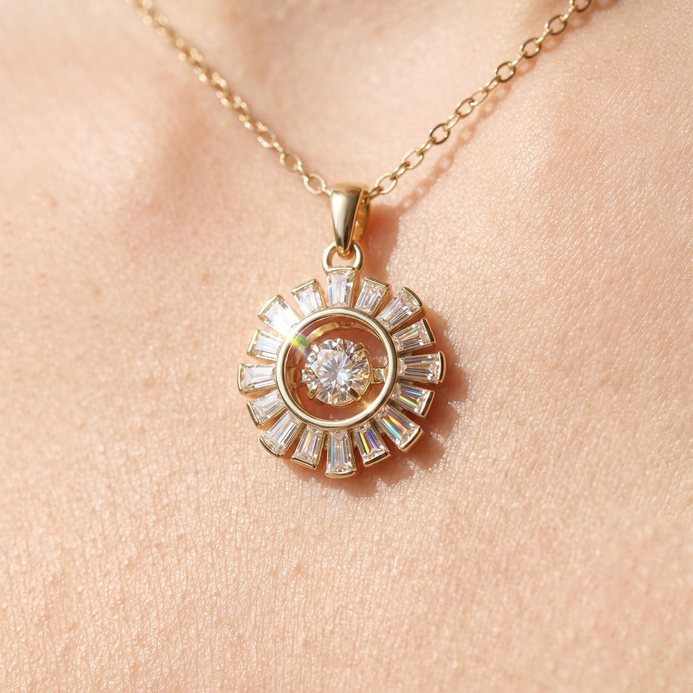 Kemston 0.3CT Sunburst Moissanite Necklace for Women 925 Sterling Silver SMON26