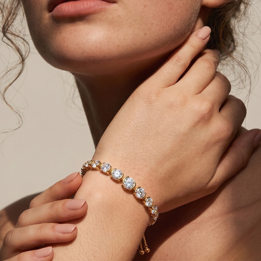 Kemstone Moissanite Tennis Bracelet for Women 925 Sterling Silver Adjustable Slider SMOB14