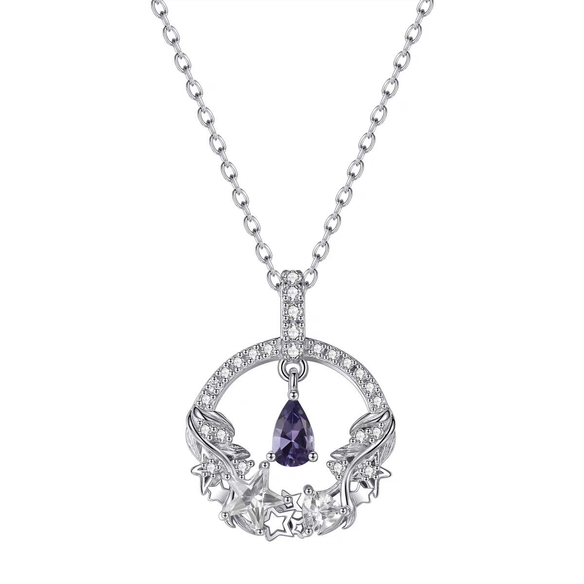 Collar Elegancia Lunar con Diseño Original Artesanal de Kemstone – Colgante de Luna y Estrella de Tanzanita en Plata de Ley | Joyería Celestial Delicada