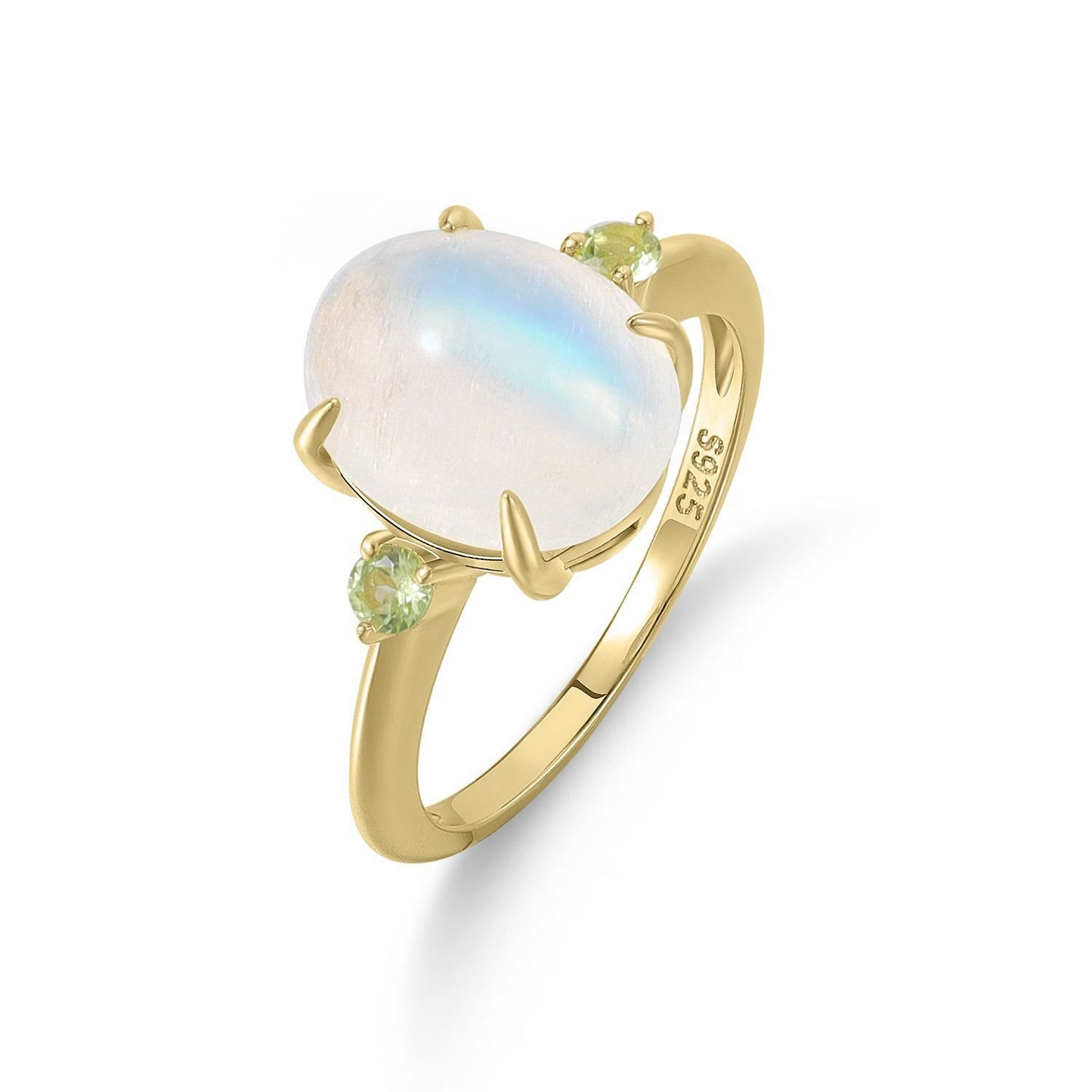 Kemstone Moonstone & Peridot Ring for Women – 4.7ct Natural Blue Moonstone, 925 Sterling Silver with 18K Gold Plating, Unique Handcrafted Design