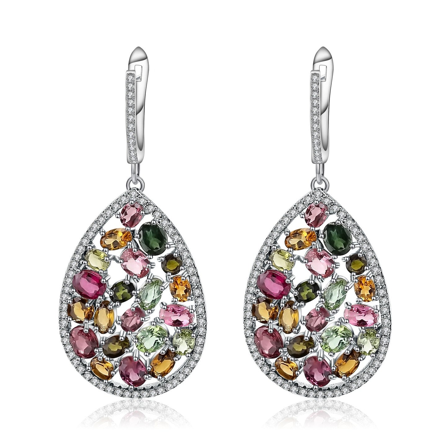 Kemstone Handcrafted Drop Earrings | Natural Multi-Color Tourmaline, Chrome Diopside & Sky Blue Topaz | 925 Sterling Silver | Vintage Boho Style