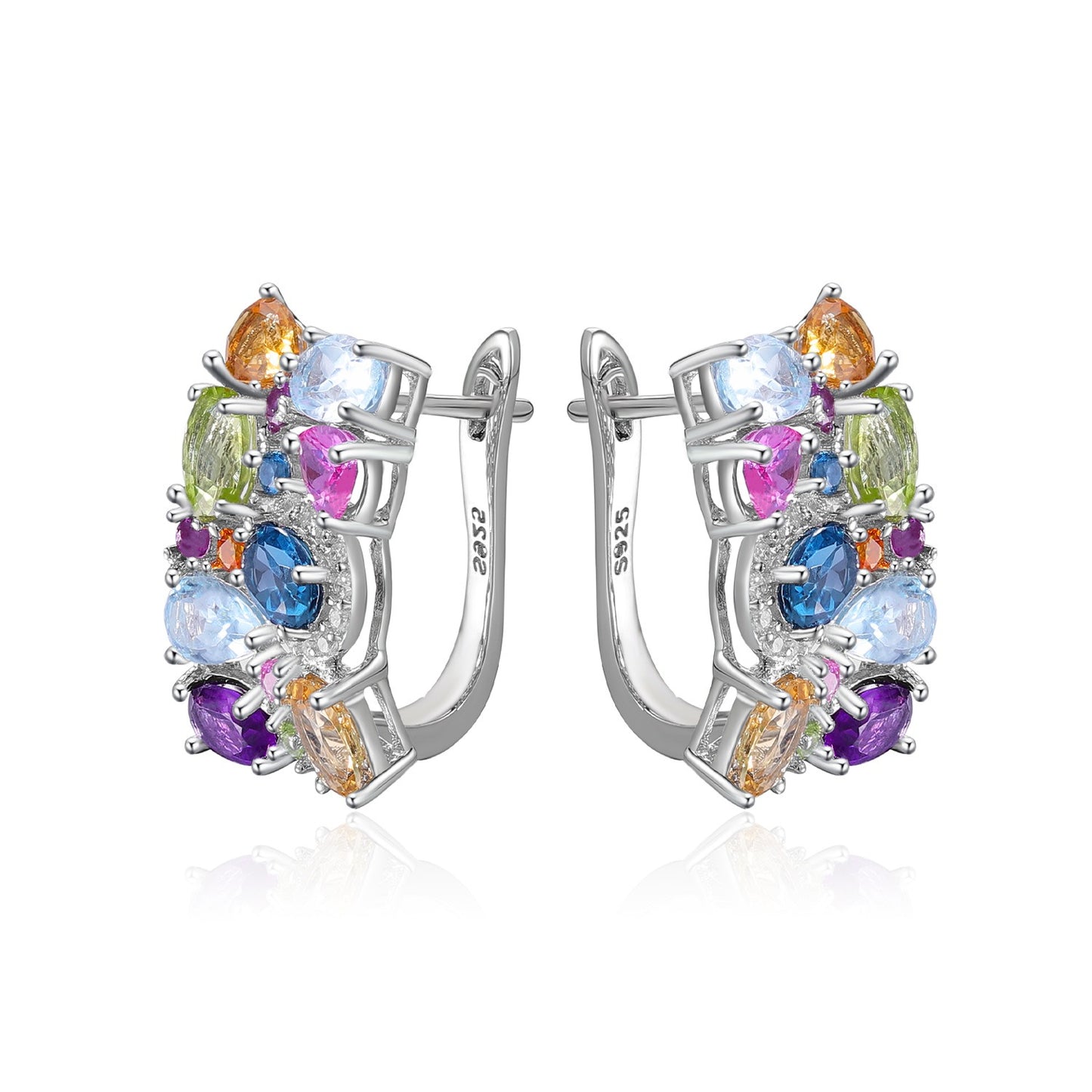 Pendientes colgantes de topacio azul y amarillo multicolor con diseño original de Kemstone, hechos a mano, en plata de ley 925 con cierre de palanca para mujer, K23625E