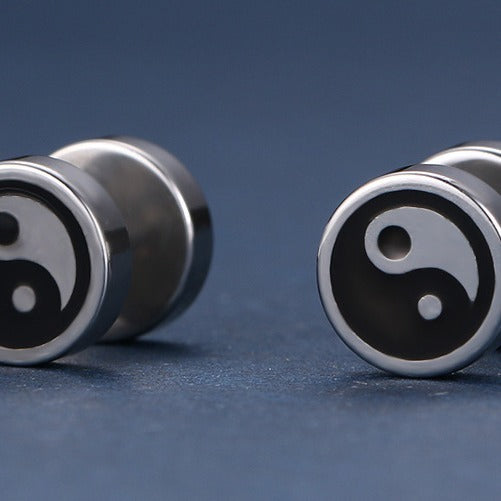 Kemstone Men’s Titanium Steel Punk Taiji Bagua Stud Earrings ES-091