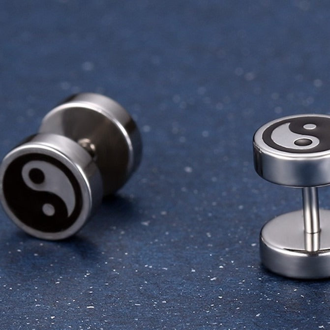 Kemstone Men’s Titanium Steel Punk Taiji Bagua Stud Earrings ES-091