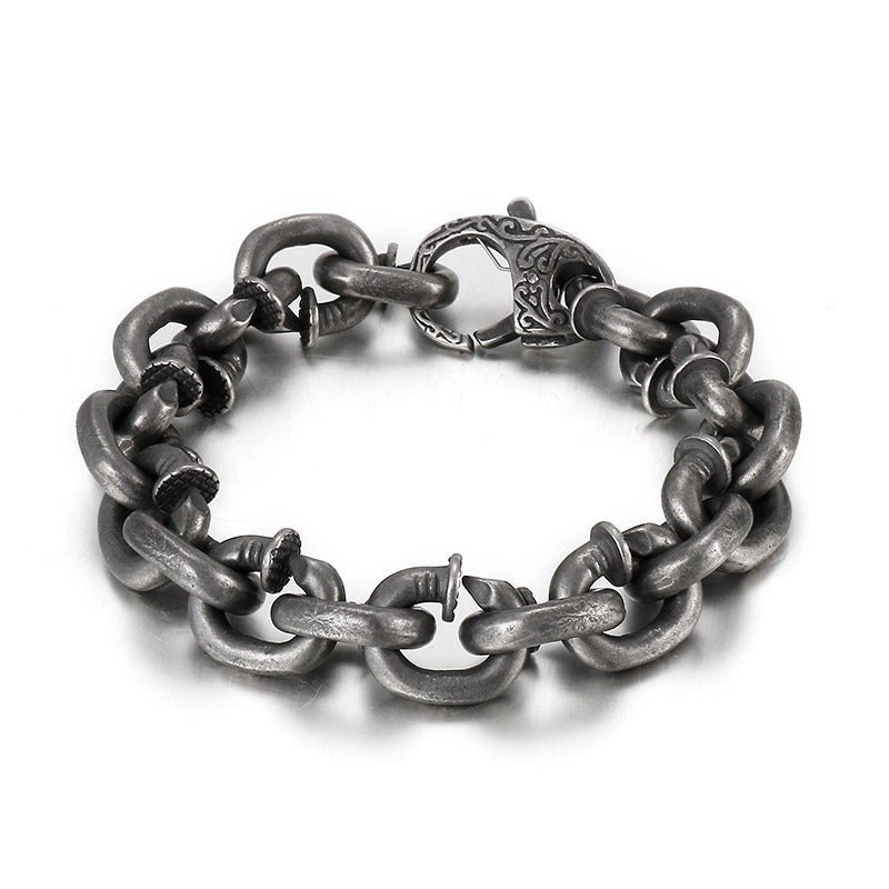 Kemstone Nail Cuff Chain Bracelet – Stainless Steel Punk Men’s Jewelry Vintage Rustic Finish KB126373