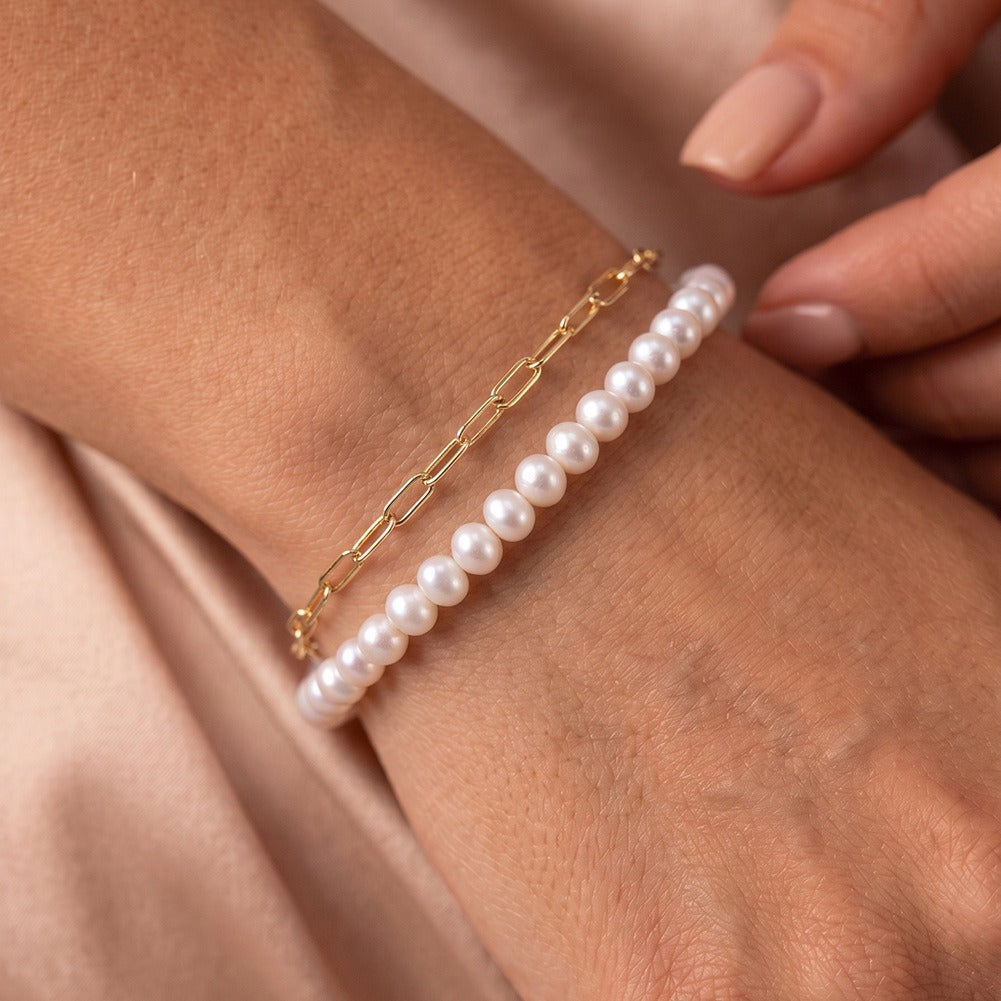 Kemston Double Layer Freshwater Pearl Bracelet for Women 925 Sterling Silver 14K Gold Plated GPB66