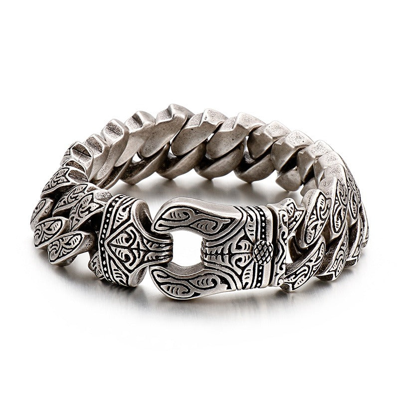 Kemstone Nordic Patterned Curb Chain Bracelet – Heavy 316L Stainless Steel Men’s Gothic Jewelry KB128122