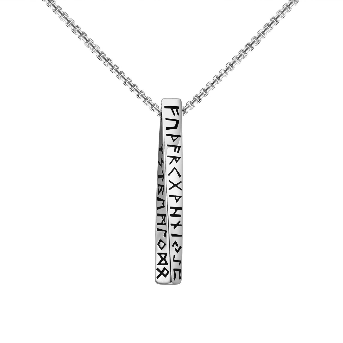 Kemstone Nordic Rune Bar Necklace – Stainless Steel Viking Pendant, Elder Futhark Engraving NC-1383