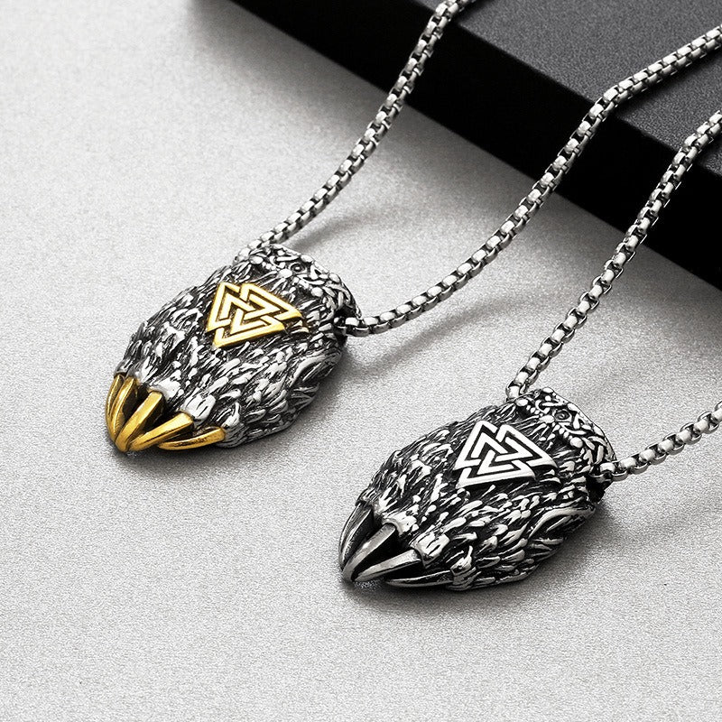Kemstone Viking Odin Triangle Rune Bear Paw Stainless Steel Pendant Necklace KP130621-TLX