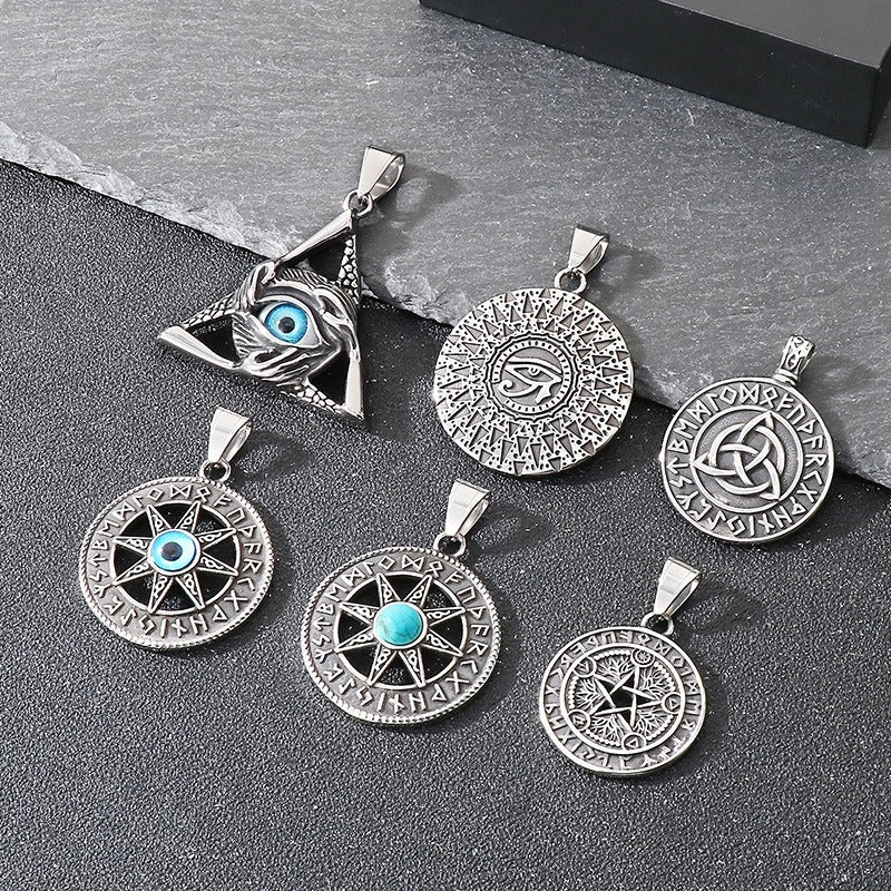 Kemstone Viking Compass Necklace – Titanium Steel Evil Eye Amulet KP116383-MZOZ