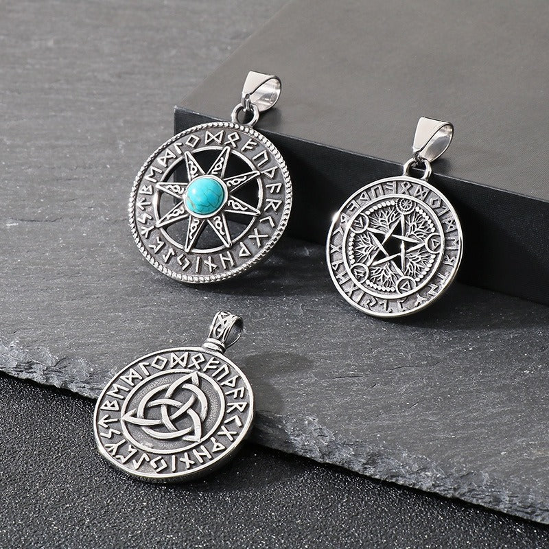 Kemstone Viking Compass Necklace – Titanium Steel Evil Eye Amulet KP116383-MZOZ