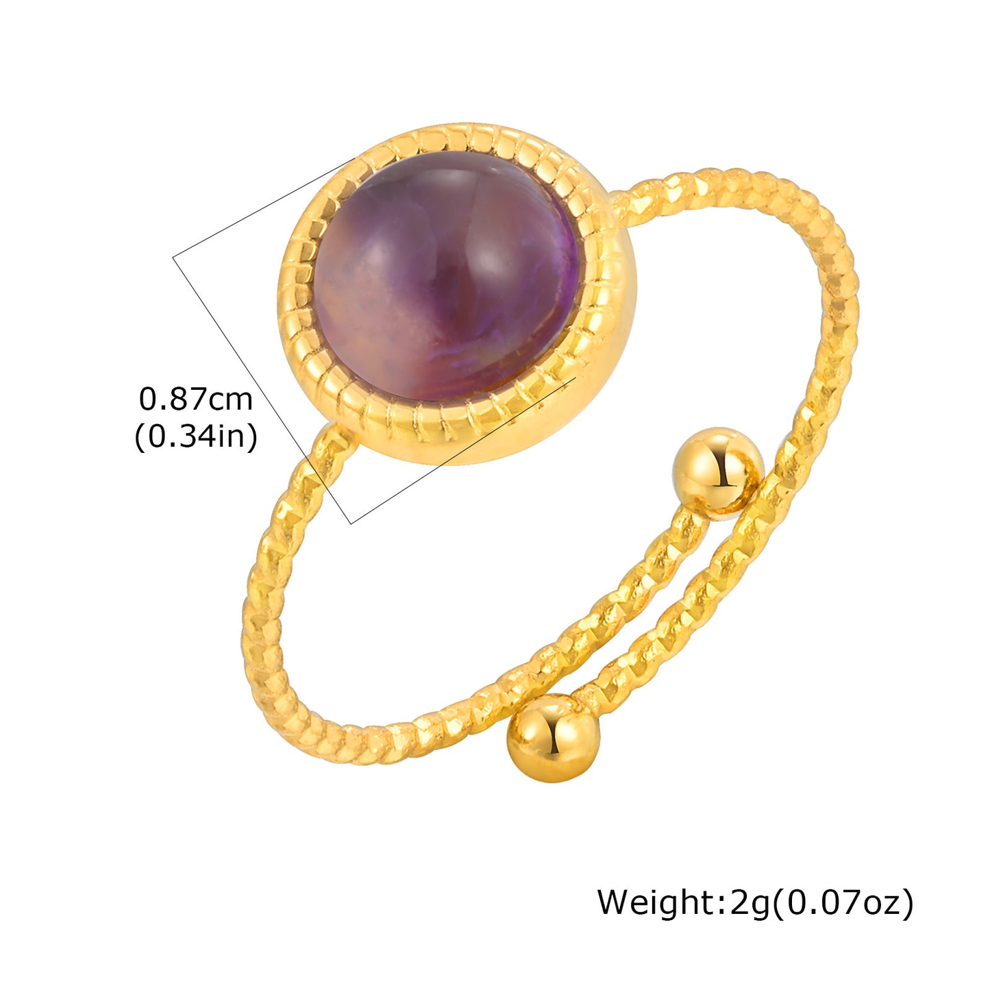 Anillo ajustable de acero inoxidable Kemstone con extremo abierto y cristal de ojo de tigre natural en forma de huevo - Joyería minimalista para uso diario RC-819