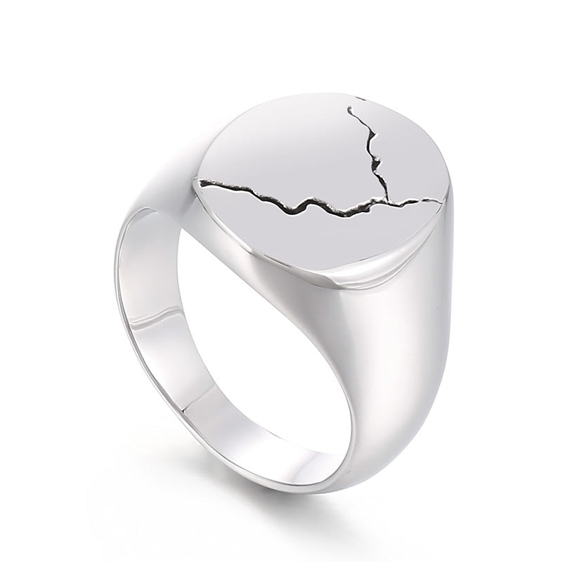 Kemstone Cracked Texture Stainless Steel Signet Ring – Gothic Punk Style for Men KR105940-GC
