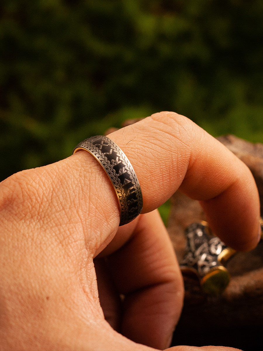 Kemstone Titanium Steel Nordic Rune Ring for Men – Vintage Viking Design NW-WJBZ303