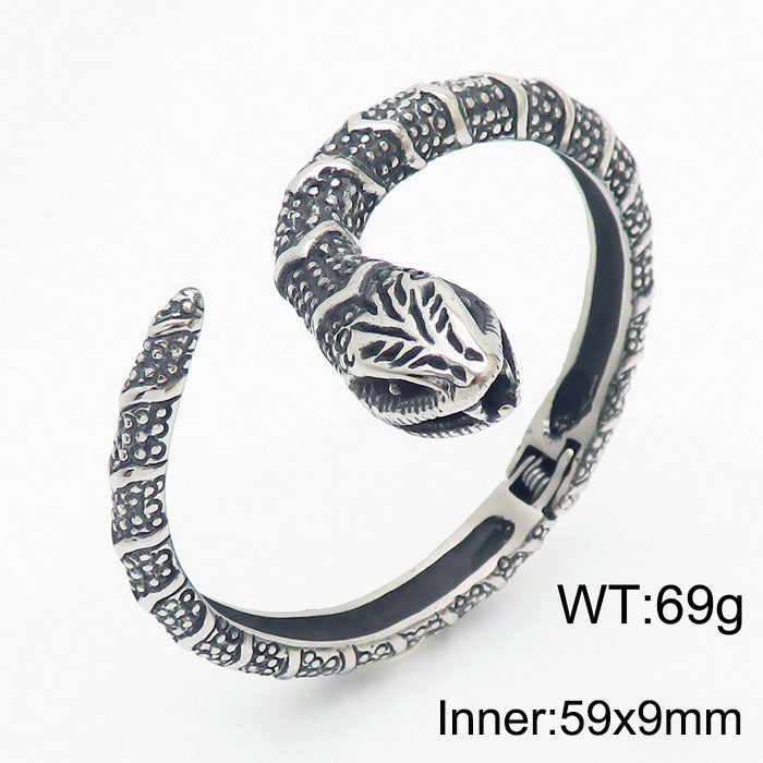 Kemstone Men’s Snake Cuff Bracelet Collection – Punk Norse Stainless Steel Open Bangle Gothic Streetwear KB139904