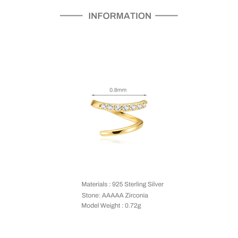 Kemstone S925 Sterling Silver Spiral Ear Cuff for Women Cubic Zirconia Double Loop 60266821744C