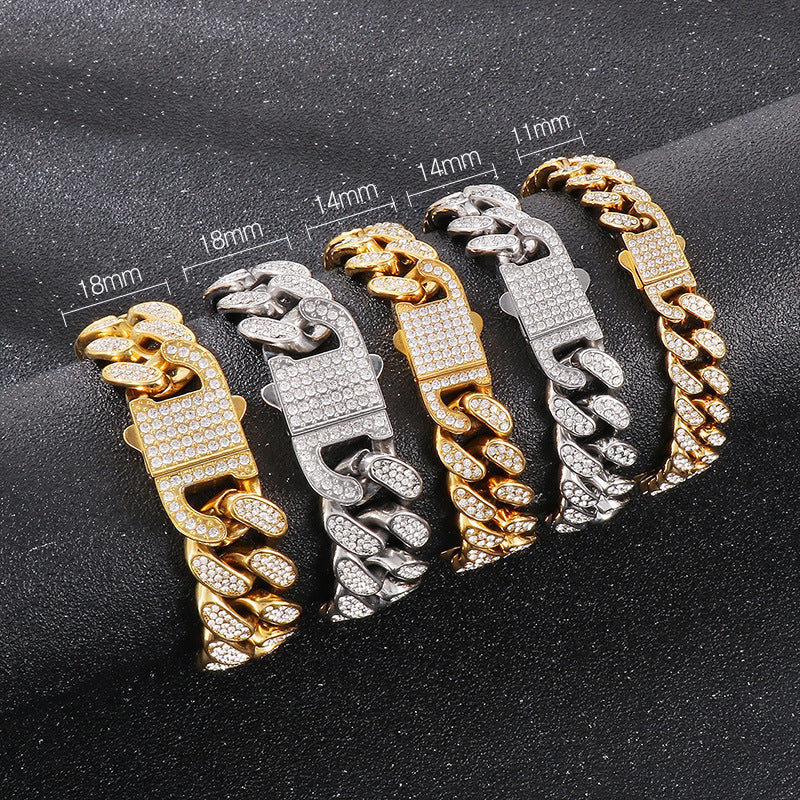 Kemstone Iced Out Cuban Link Chain & Bracelet – Heavy-Duty Titanium Steel Hip-Hop Jewelry KB170711