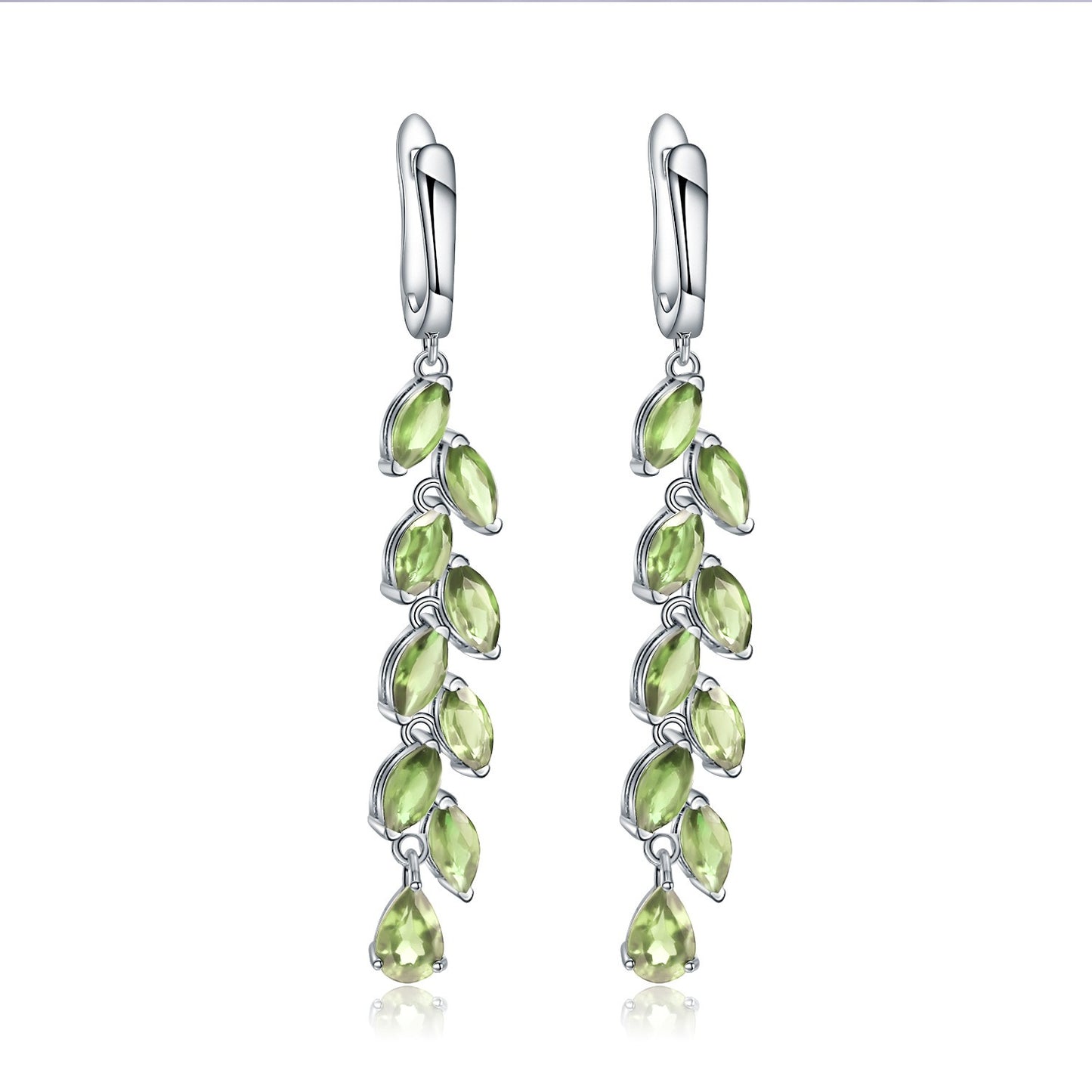 Pendientes colgantes de hoja de plata de ley S925 con peridoto natural, diseño original artesanal de Kemstone