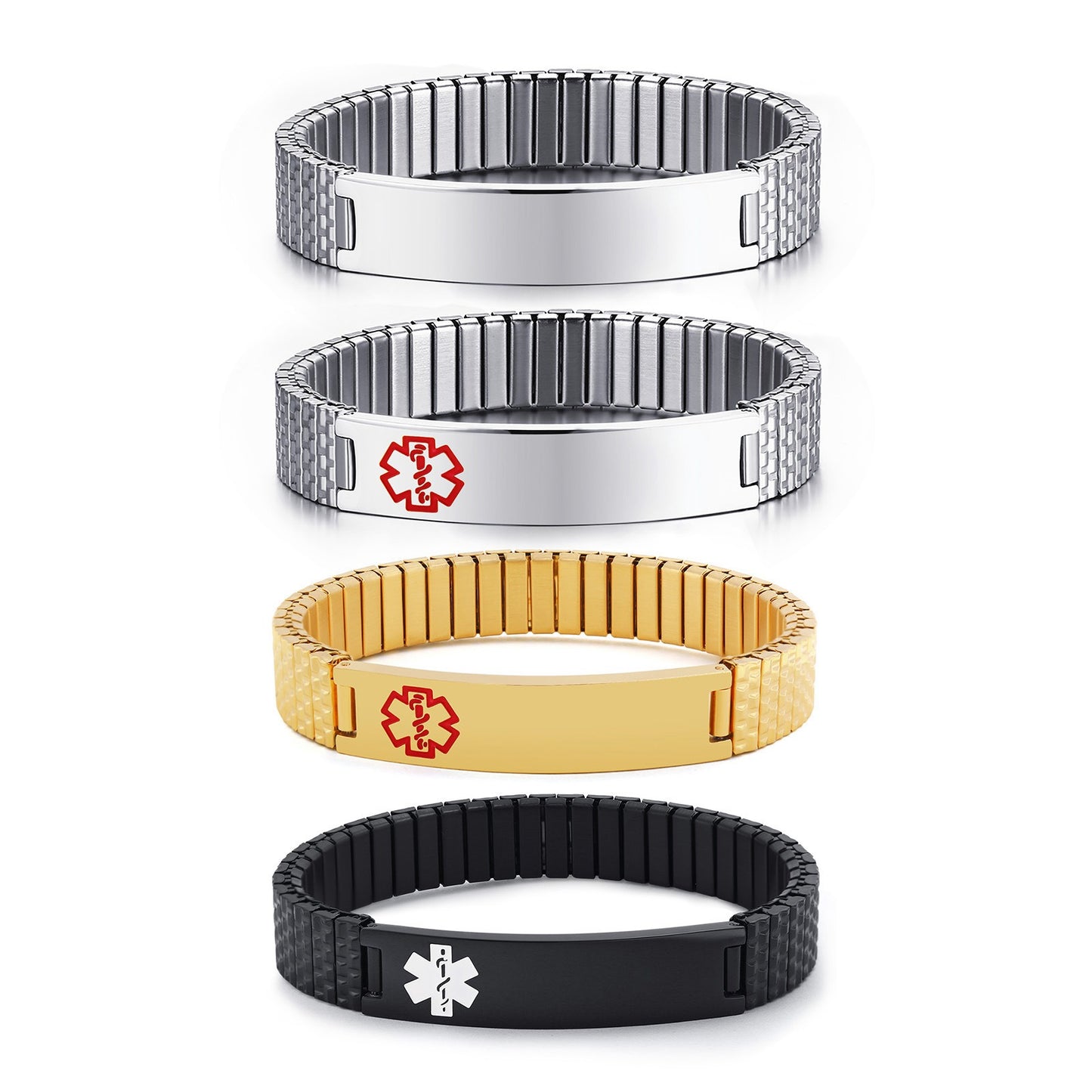 Pulsera elástica de alerta médica – Banda de identificación de acero inoxidable de 12 mm BR-263