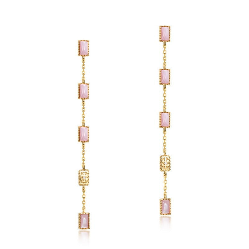 Kemstone Handcrafted Pink Shell Dangle Earrings – Geometric Design, S925 Sterling Silver, 0.39K Gold Plated