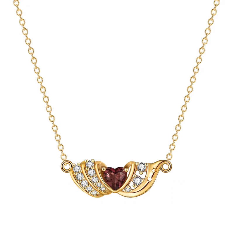 Collar de estrella danzante de diseño original hecho a mano por Kemstone: colgante de ala de turmalina rosa en plata de ley 925 bañada en oro con circonitas cúbicas. Un regalo elegante y delicado para mujer.