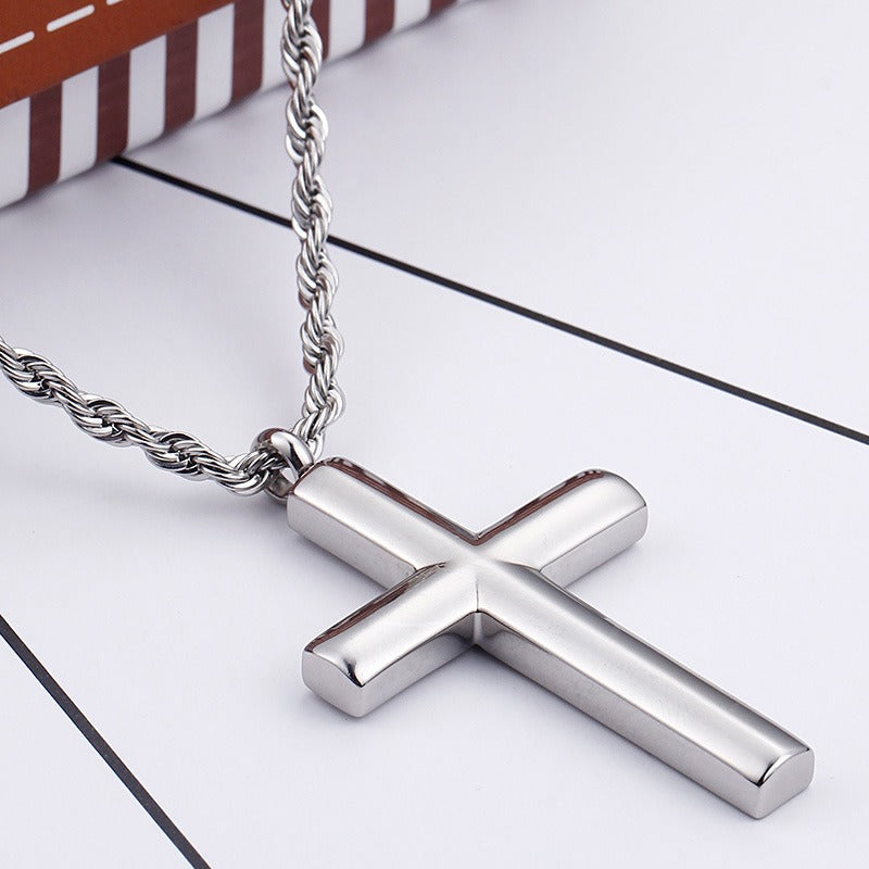 Kemstone Classic Titanium Steel Cross Necklace – Polished Pendant for Couples KP55901-BD