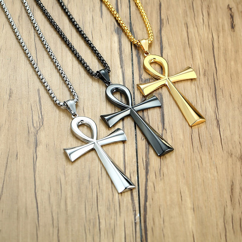 Colgante de cruz Ankh de acero inoxidable de 64 mm de Kemstone para hombre, joyería de hip hop PN-646