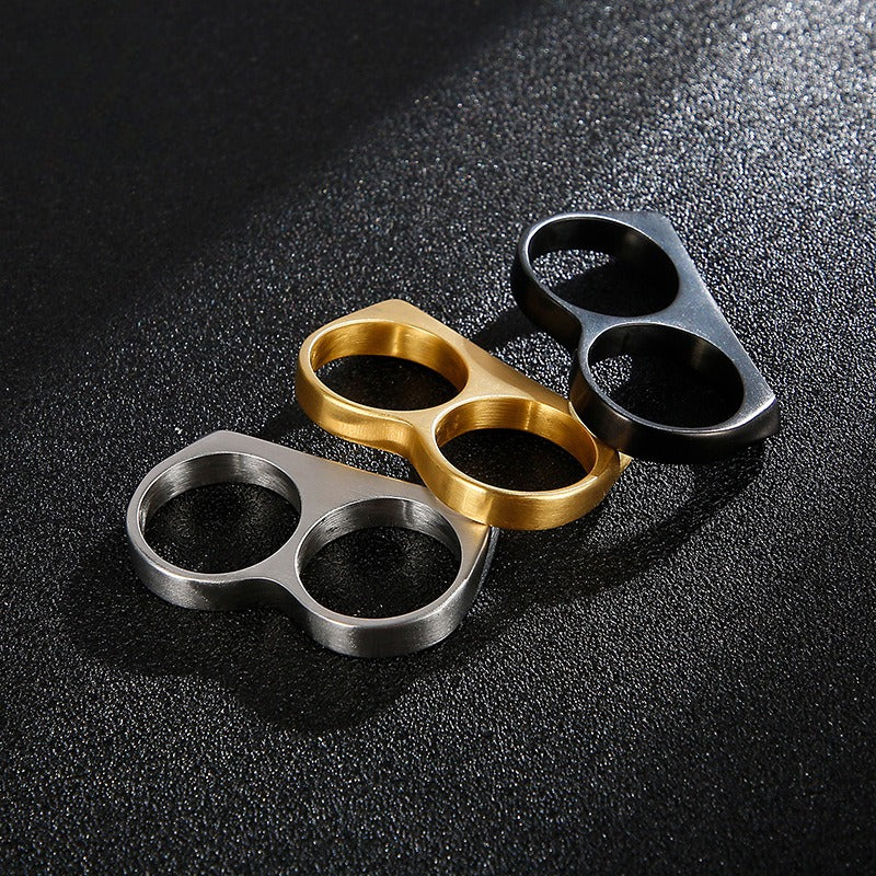 Kemstone Titanium Steel Dual-Loop Knuckle Ring – Smooth Punk Streetwear Men’s Jewelry KR92453