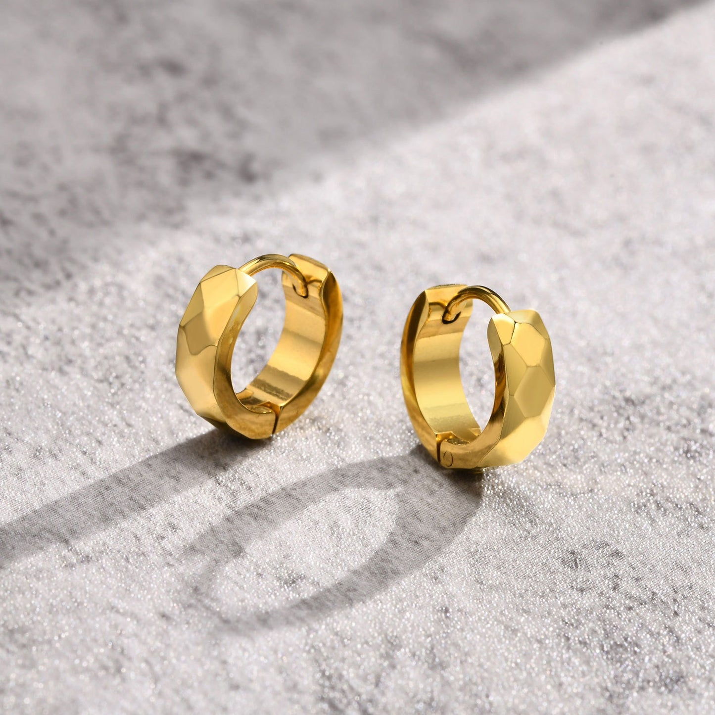 Kemstone Men’s Stainless Steel Hoop Earring – Faceted Punk Style in Black, Silver, Gold EH-552
