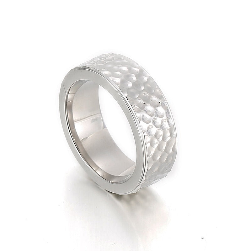 Kemstone Vintage Hammered Titanium Steel Ring for Men β Punk Matte Black or Silver KR92126-K
