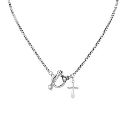 Kemstone Skull Cross Necklace for Men Stainless Steel Punk Silver NC-3215