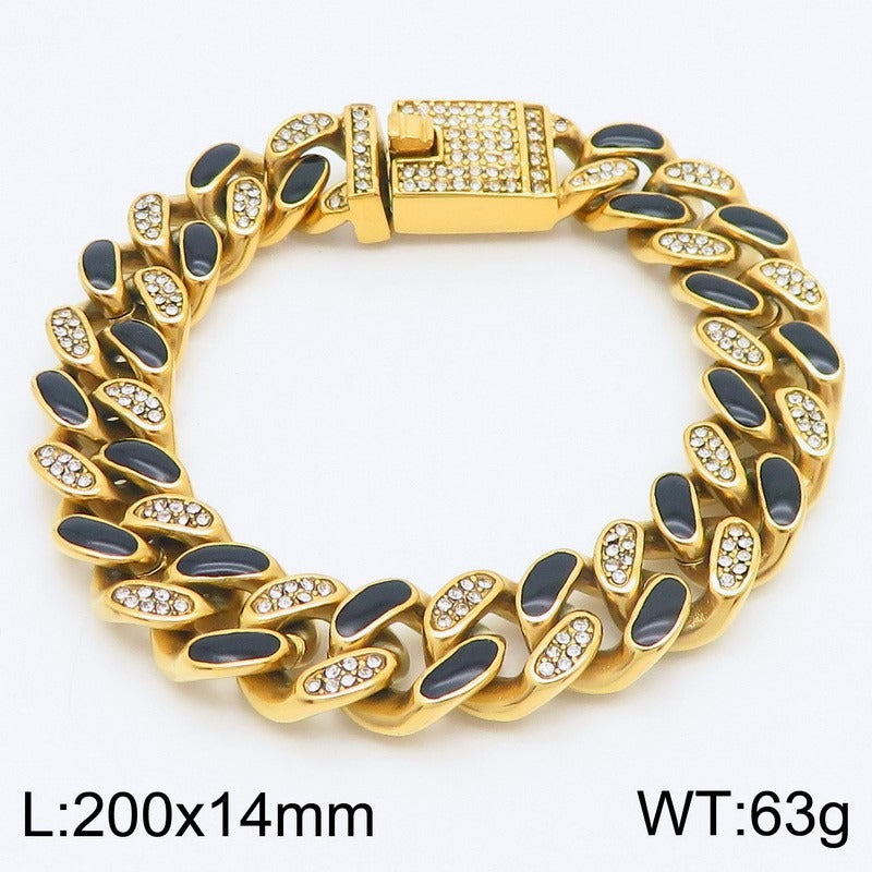 Kemstone 14mm Cuban Link Bracelet with Resin Crystal – Titanium Steel Men’s Street Style KB179928