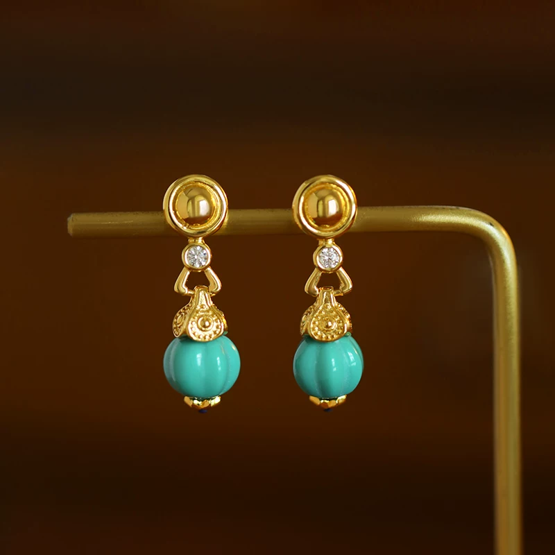 Pendientes colgantes de turquesa vintage Kemstone para mujer – Plata de ley 925 | Elegante joyería de estilo retro palaciego RSY-E515308