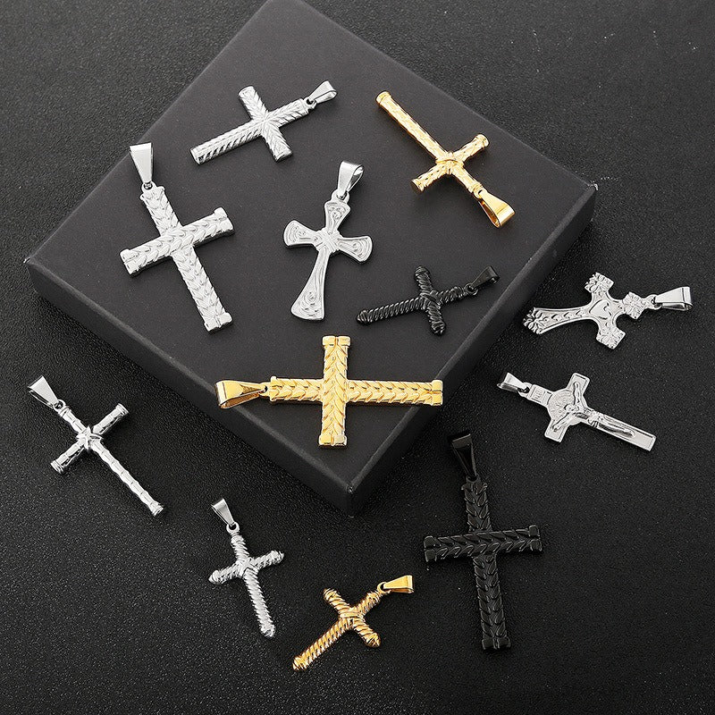 Kemstone Twisted Cross Pendant – Retro Titanium Steel Necklace for Men KP81525-K