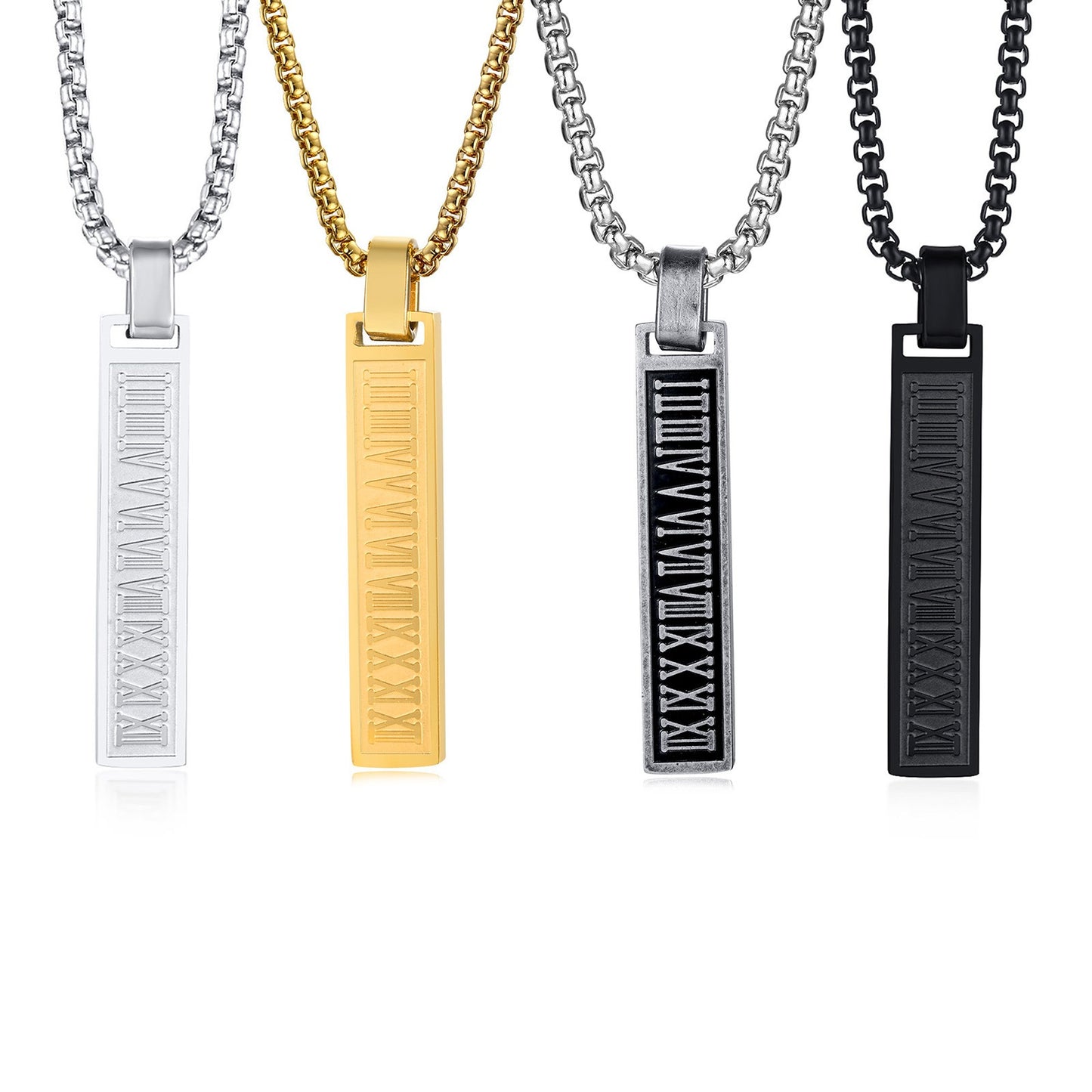 Collar con colgante de barra con números romanos Kemstone - Collar geométrico minimalista de acero inoxidable para hombre PN-1490