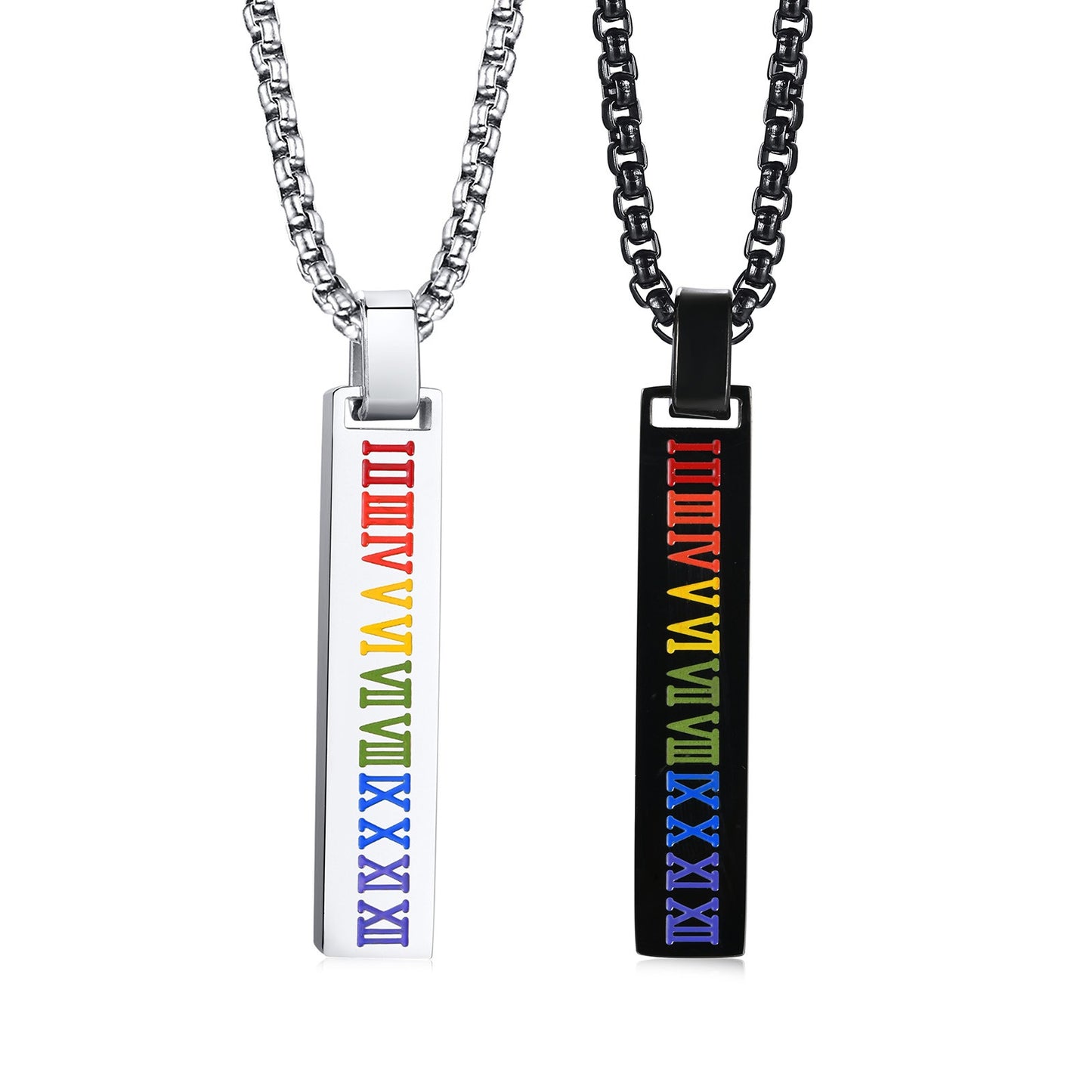 Kemstone Roman Numeral Drip Pendant Necklace – Stainless Steel Bar Chain PPN-067