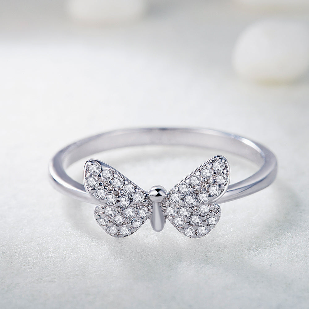 Anillo Kemstone de plata de ley con diseño original, delicado anillo de mariposa con circonita cúbica, joyería de moda para mujer, tallas 4-9