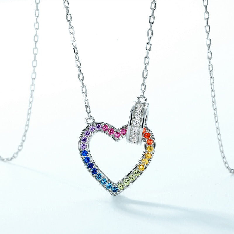 Collar Kemstone artesanal con circonita cúbica en forma de corazón, diseño original - Plata de ley 925, colgante para mujer, 45 cm