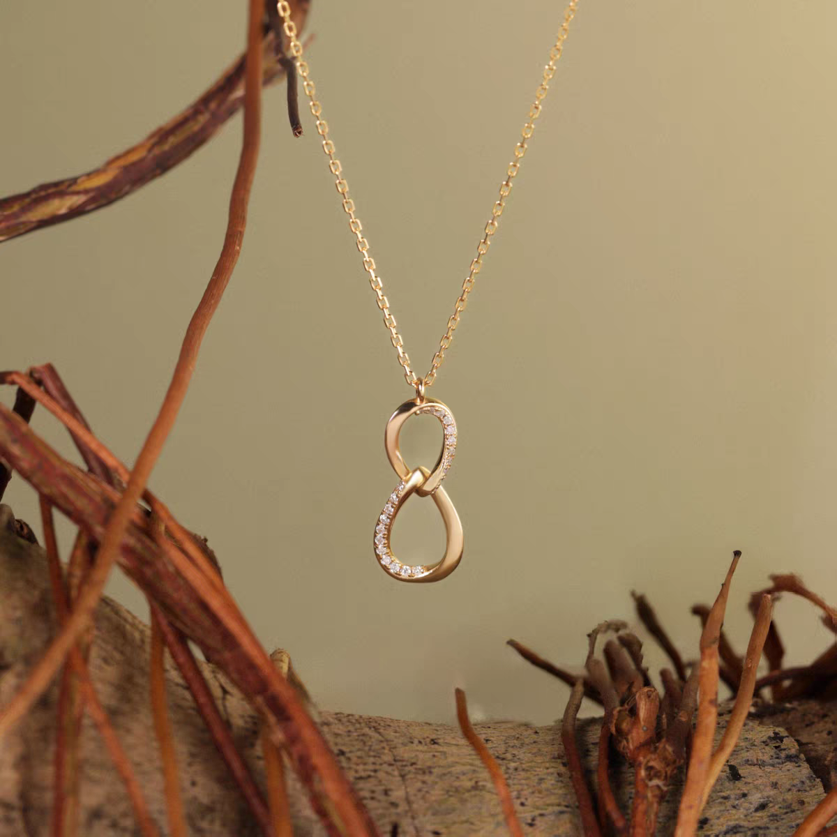 Kemstone Moissanite Infinity Necklace – 18K Gold Plated Sterling Silver Mobius Loop Pendant, Gift for Her EM-HXN180