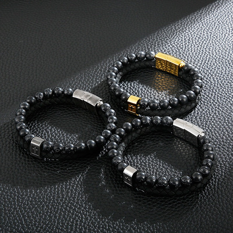 Bracciale da uomo in acciaio inossidabile Kemstone con croce in pelle e pietra turchese KB136651