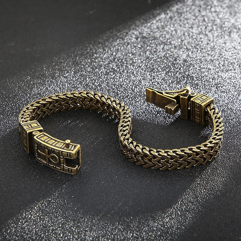 Kemstone Double-Row Titanium Steel Chain Bracelet – Rugged Punk Style for Men KB97942